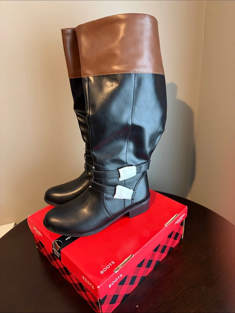 Tall Black and Brown Riding Boots - Women's Two-Tone Wide Calf Knee High Boot